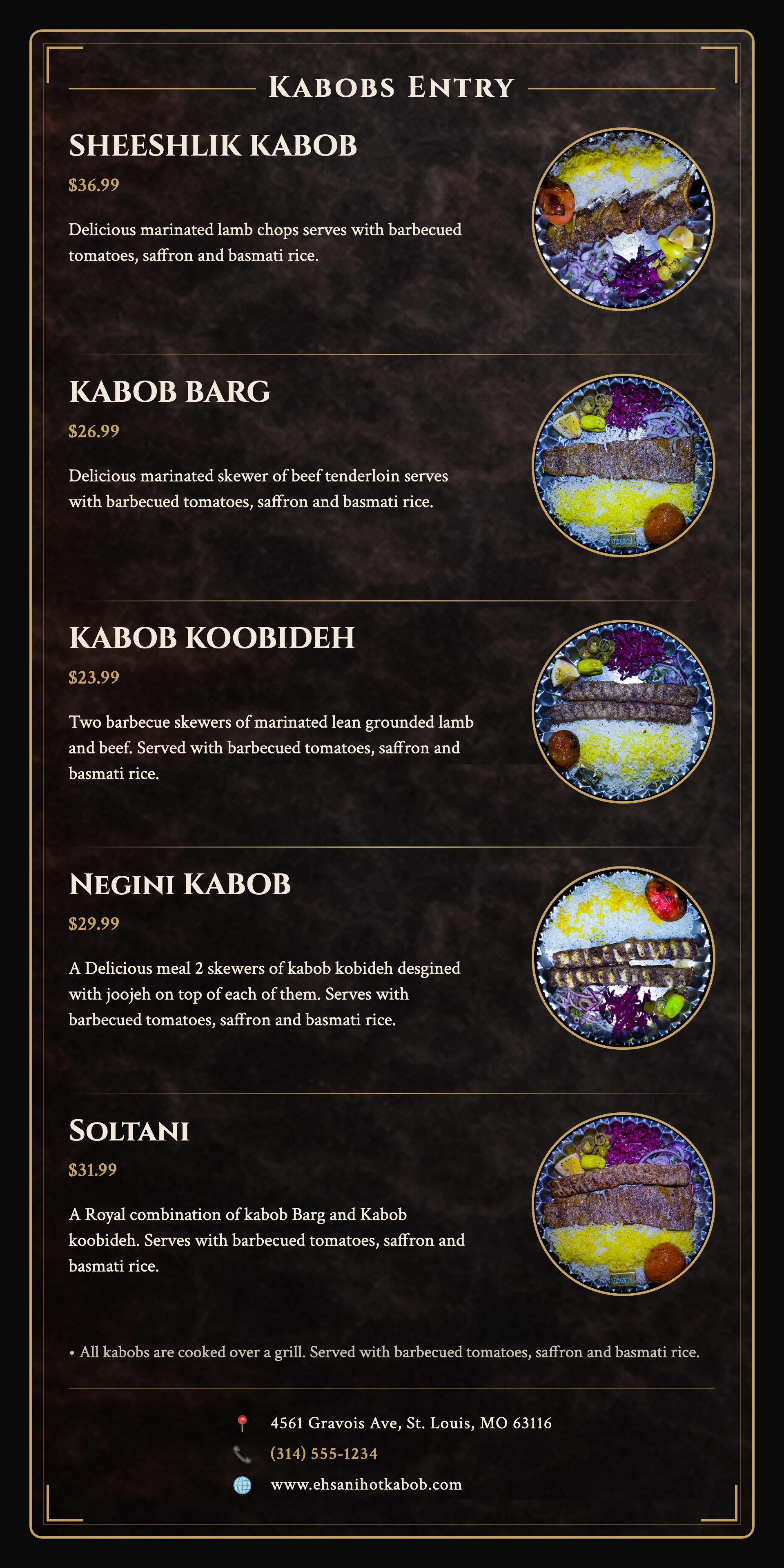 Ehsani's Hot Kabob menu page 2