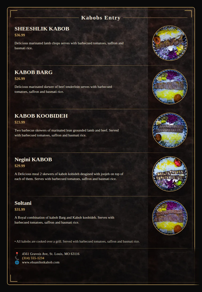 Ehsani's Hot Kabob menu page 2