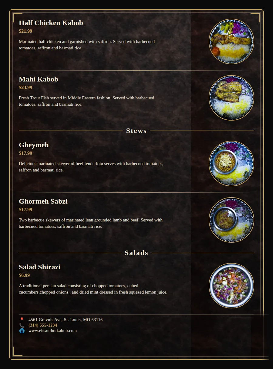 Ehsani's Hot Kabob menu page 4
