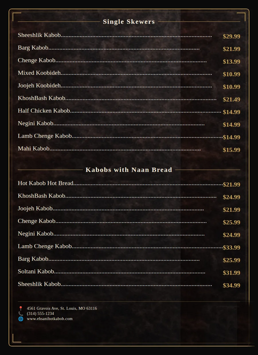 Ehsani's Hot Kabob menu page 5