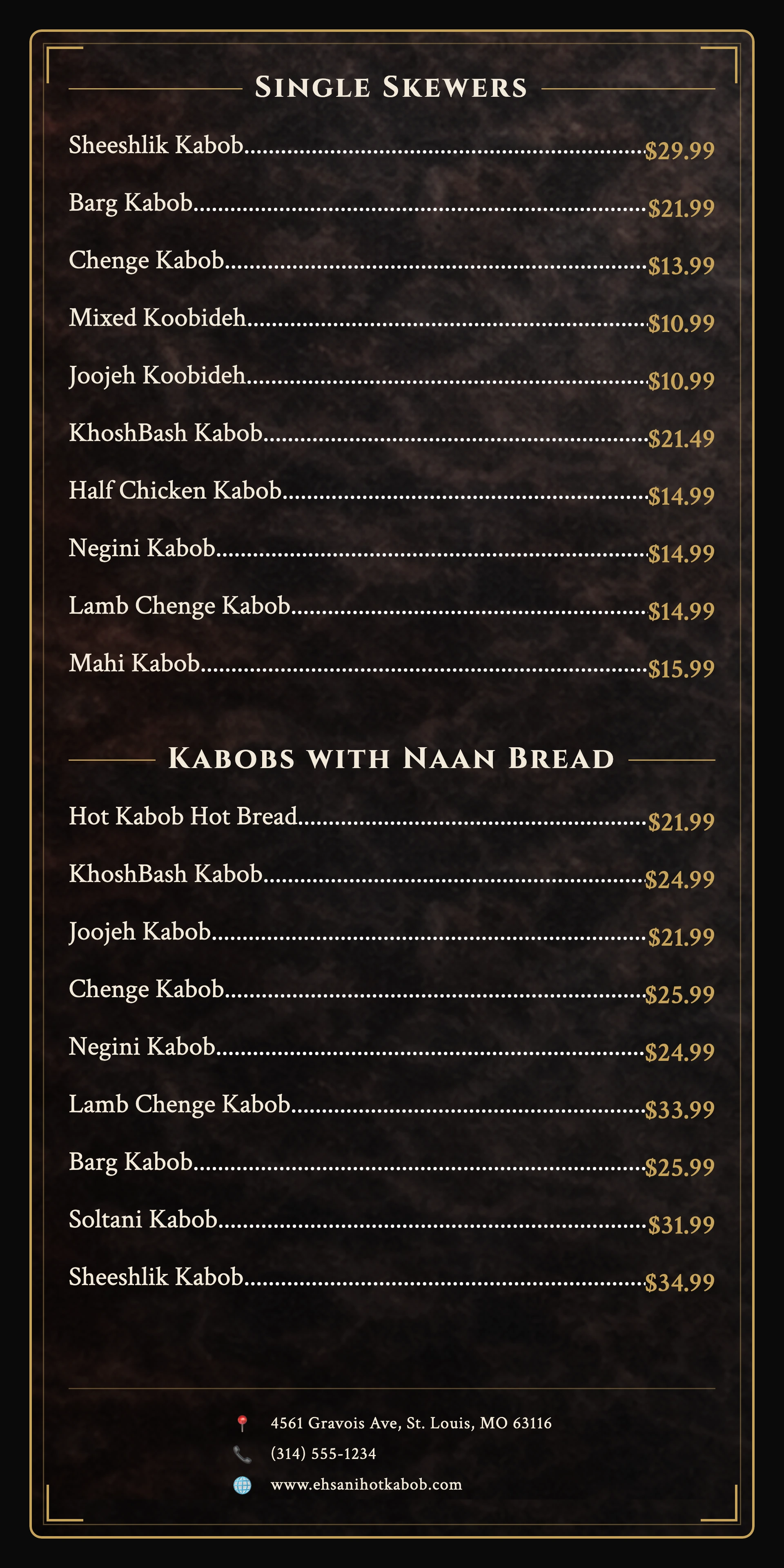 Ehsani's Hot Kabob menu page 5